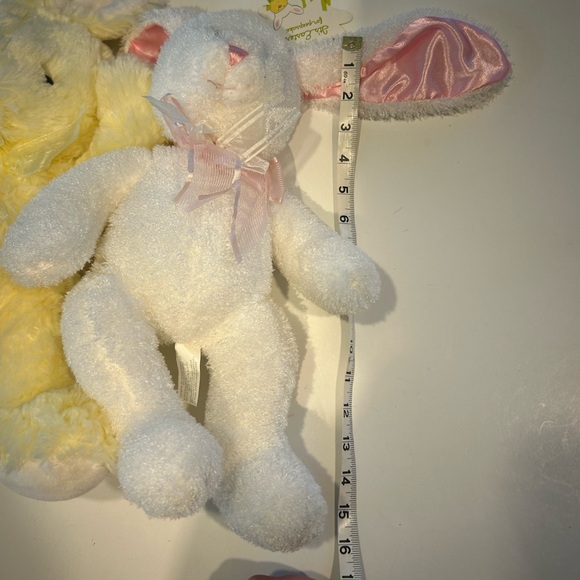 ADORABLE PLUSH EASTER TRIO, WHITE & YELLOW BUNNIES & PINK LAMB - Picture 6 of 8